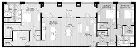 Floor plan for 3 beds, 2.5 baths, 2051 sqft